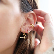 Load image into Gallery viewer, T-Bar Huggie Hoop Earrings in Gold
