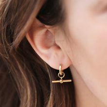 Load image into Gallery viewer, T-Bar Huggie Hoop Earrings in Gold
